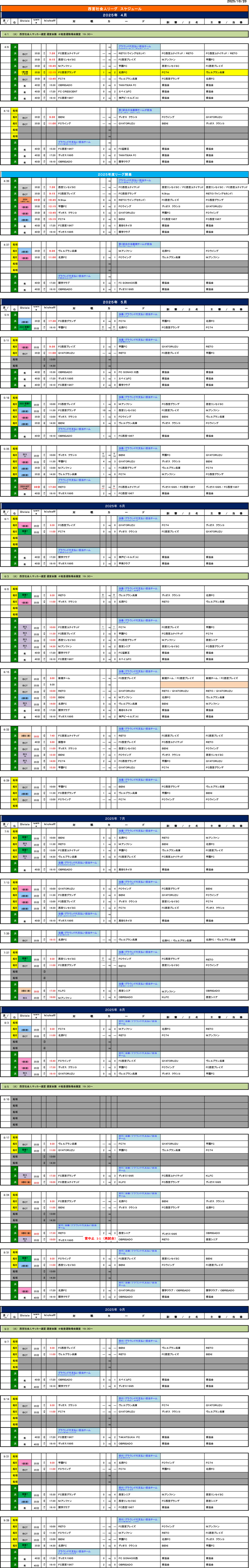 過去の試合結果４月～９月